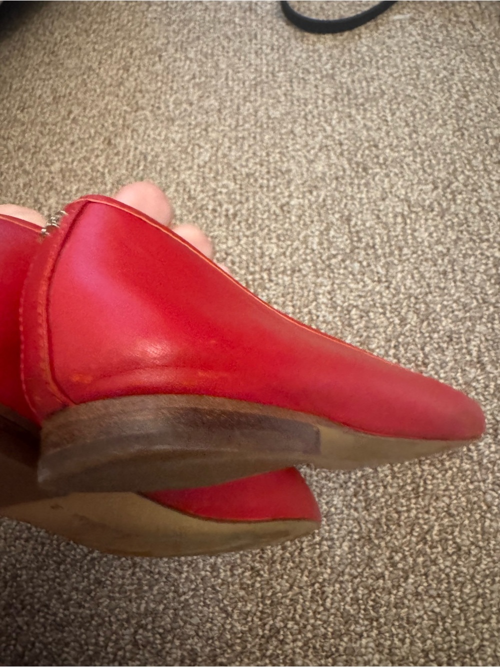 Red Leather Ballet Flats with Bow - Picture 7 of 7